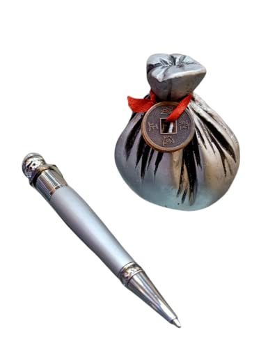 Image of AUGEN Pen Stand Decorative Potli Pen Holder with Pen Design Stationery Holder | Gift Item | Table Top Decor (Potli Pen Silver)