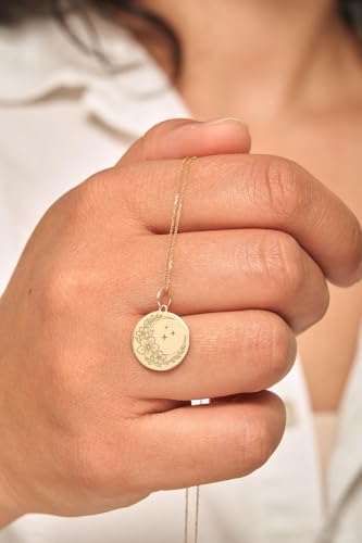 Collier argent 925 breloque céleste et fleurs, le cadeau idéal avec chaîne 45 cm