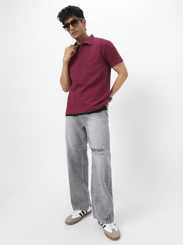 Image of Urbano Fashion Men's Textured Regular Fit Half Sleeve Cotton Polo T-Shirt