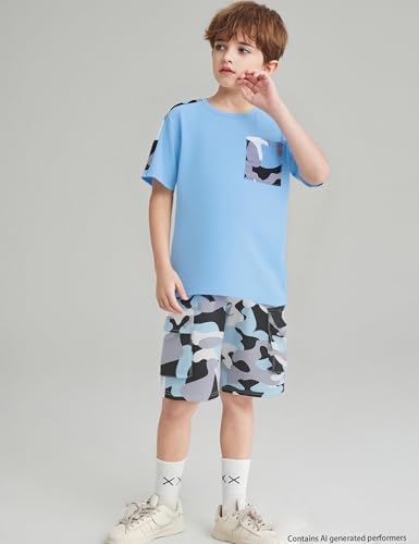Image of mksodopy Boys Summer Outfit Set 2 Piece T Shirt and Camo Shorts Casual Clothes for Little Big Boys 5-16