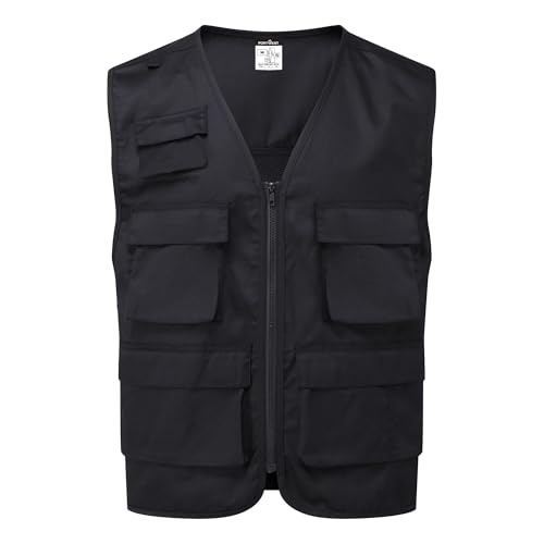 Portwest C704 Work Vest Durable Polycotton Multi Pocket Utility Waistcoat Breathable Mesh Panels Lightweight Cooling Design Tool Storage Radio Loop, Black, S