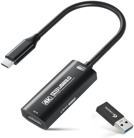 Guermok 4K USB 3.0 HDMI Capture Card for Streaming with PD 100W, 4K@60FPS | 2K@120FPS HDMI to USB C/A Capture Card for Streaming, Works with Pad, Tablet, MacOS, Switch2/1, Laptop, PC, Camera, VR, Black