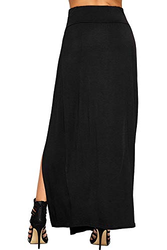 OgLuxe Womens Double Split Maxi Long Skirt Ladies Plain Basic Two Side Slit 4-223