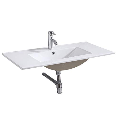 35.83'L&times;18.31'W&times;6.69'H Drop-In Rectangular Ceramic Bathroom Vanity Sink Top &ndash; White Integrated...