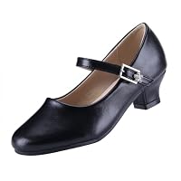 EIGHT KM Mädchen Hochhackige Kleiderschuhe Mary Jane Prinzessin Hochzeit Schuhe EKM7015 Athena Mikrofaser Schwarzes Leder Größe EU 36