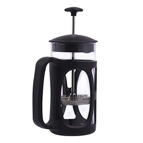 Image of French Press Coffee & Tea Maker 350 ml | Borosilicate Glass Carafe | 4-Level Filtration System | Stainless Steel Plunger with Fine Mesh | Brews in 3 Minutes | 1-2 Cups | Black | 1-Year Warranty