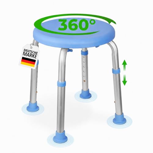 ZENTHIA Duschhocker 360° extra leichtgängige Drehung, Medizinprodukt Klasse I, Stilvoller Duschstuhl 6-fach höhenverstellbar. Hygienischer Badsitz komplett abgedeckt. Bis 136 kg. Rutschfeste Gummifüße