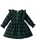 brilliantme Toddler Baby Christmas Little Girls Plaid Dress Round Collar Long Sleeve Ruffle Front...