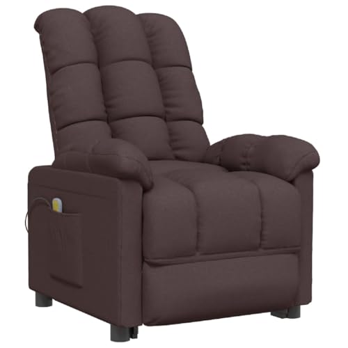 vidaXL Dark Brown Massage Chair, Relaxing Fabric Recliner with Manual Mode, Supreme Comfort, 3-Position Adjustable Backrest and Footrest, Home Office Lounge Seating