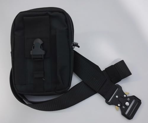 KIT POCHETE PORTA OBJETOS C/CINTO TATICO NYLON ANTI ALERGIC CAMPING CAÇAS PESCARIA SELVA (PRETO)