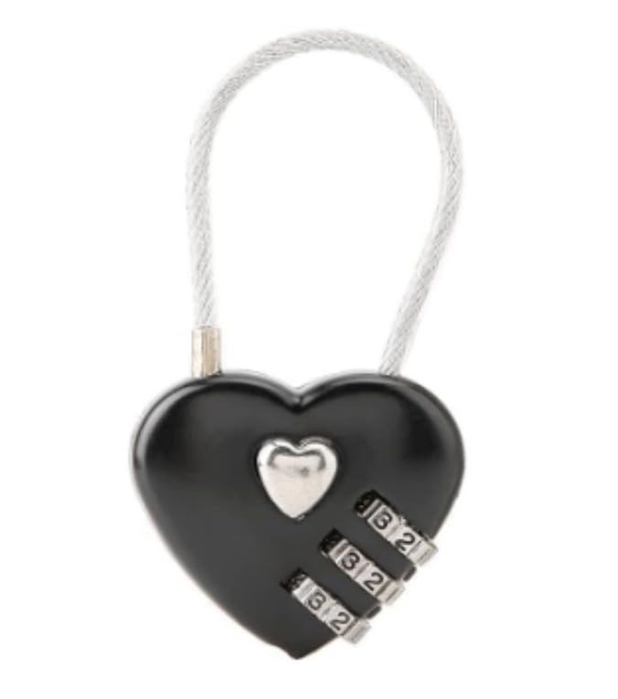 Black Heart Shape Code Lock Compact Mini Size with 3 Digit Code Combination for Luggage, Backpack, Jewelry Box, Hall Locker Combination Padlocks Love