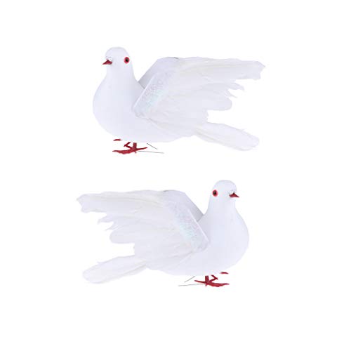 F Fityle 2pcs Colombe Blanche De Mariage De Plumes De Mousse Artificielle Décorative d'oiseaux D'ornement Décor ~ Volant