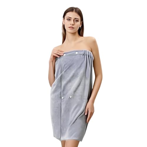 ZHAOCAI Toalla de sauna para mujer, toalla de sauna, toalla de baño para mujer, diseño de banda elástica, toalla de baño grande y ligera, tipo de botón (gris)