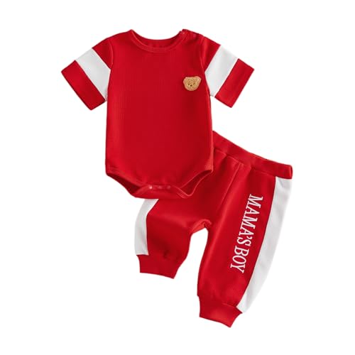 Image of Babieshouse Newborn Baby Boy Clothes Mamas Boy Bear Embroidery Long Sleeve Romper Pants Set Fall Winter Outfits 3-18 Months