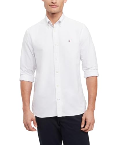 Tommy Hilfiger Long Sleeve Oxford Shirt, Regular Fit, Men's Shirts, Button Down Shirts, Also Available in Big and Tall, Bright White, M