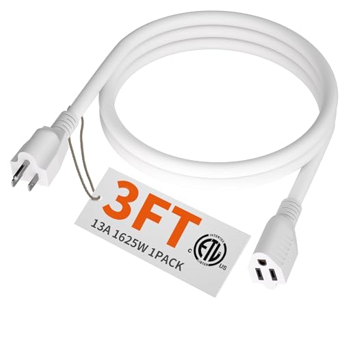 HUANCHAIN 13A 1625W 125V 16AWG 3 FT 16 Gauge White Indoor Outdoor Extension Cord Waterproof...