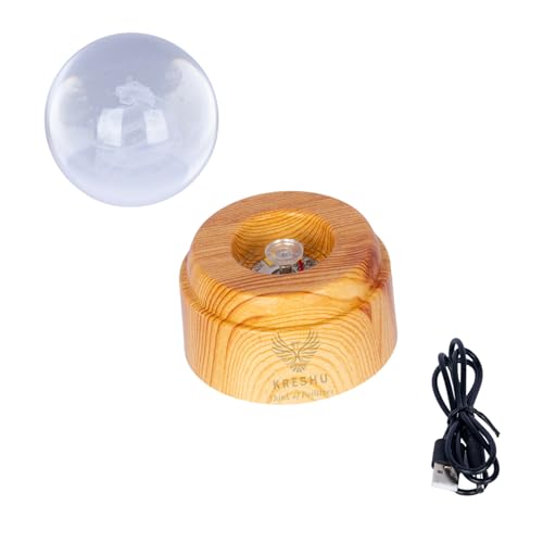 Image of KRESHU Unicorn Moon 3D Crystal Rotating Glass Ball Dimmable Warm LED Light Wooden Stand Luminous USB Cable Decoration Night Lights for Art Home Decoration Birthday Gift (Pack of 1)