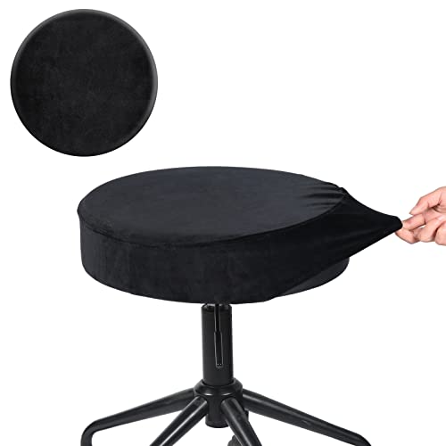 SINOSSO Bar Stool Cover, Super Soft Velvet Dia.13-15.5" Round Stretchy Washable Dustproof Slipcover for Upholstered Furniture (M, Black,1 Count)