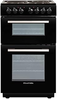 Russell Hobbs RH50ETCEH2001B Black 85L Freestanding 50cm Wide Fan Assisted Electric Cooker with Double Oven, 4 Zone Hotplate, 4 Functions, A Rated Energy, Easy Clean