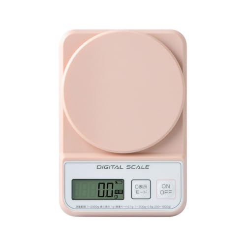 アトラス キッチンスケール デジタルスケール 2kg はかり 0.1g単位 微量モード 風袋引き 0表示 コンパクト 薄型 キッチン 料理 お菓子作り ピンクベージュ ADS-2400PB