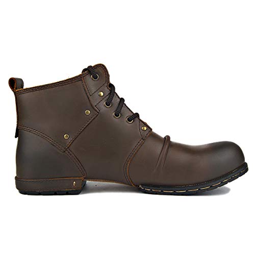 OSSTONE Moto Boots for Men Fashion lace-up Leather Chukka Boots Casual Shoes OS-6015-2-AM-US-R4
