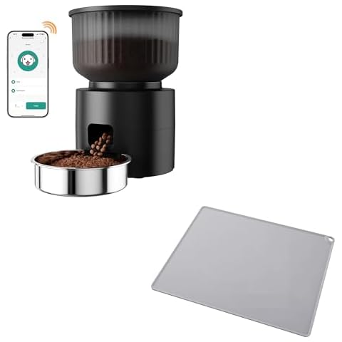 Automatic Cat Feeder WiFi with APP Control for Remote Feeding, Detachable Dispenser for Easy Clean, 3L, Up to 10 Meals Per Day, Silicone Pet Food Mat, 19.7"x15.7", Waterproof, Raised Edge, Anti-Slip Cover