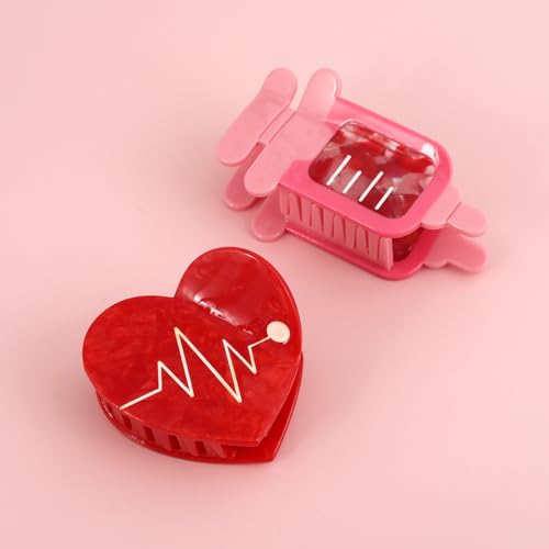 Syringe Hair Claw Clip for Women,Acetate Hair Clip Red Heart Claw Clips,Small Heart Shape Hair Claw Clips for Women Gift