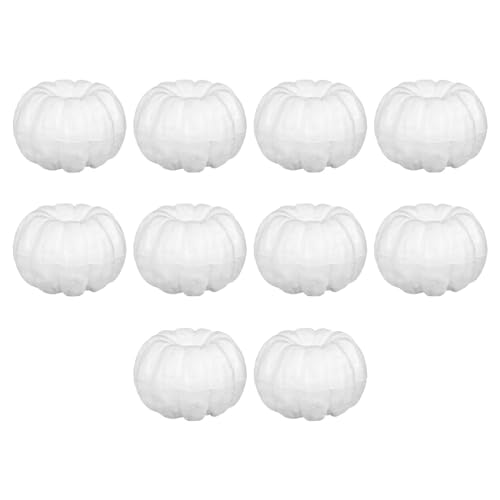 10 Pcs Foam Pumpkins Arts and Craft Handmade Rustic Harvest Artificial Pumpkins White Paintable Artificial Pumpkins for Halloween Thanksgiving School Project Household Party Fall Decor 9CM