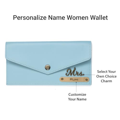 Image of AICA Personalized Name & Charm Leather Womens Wallet (Baby Blue) | Customized Gifts for Women Girls | Gifts for Women | Wallet for Woman | Diwali Gifts | Wallet for Women | Corporate Gifts for Staff
