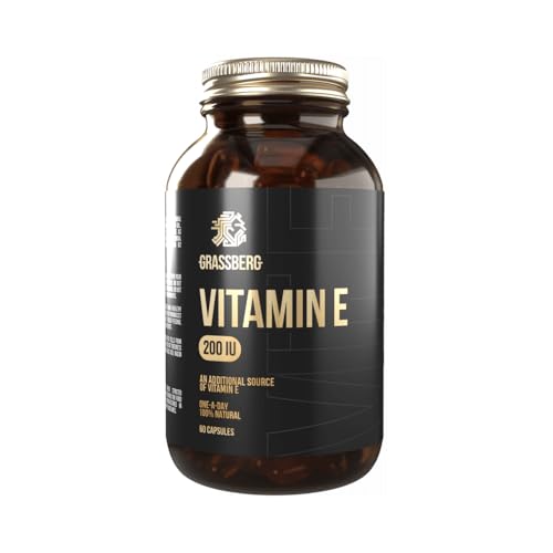 Grassberg Vitamin E 200 IU (60 cápsulas) Sin sabor - Vitaminas, minerales y salud - Vitaminas