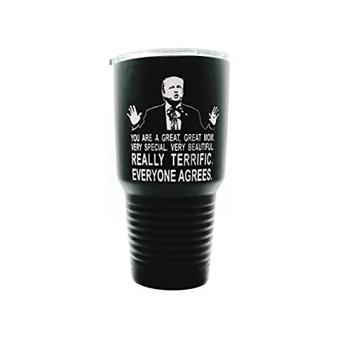 Aries Laser Designs TRUMP Best Mom Engraved on Black 30 oz. Stainless Steel Vacuum Insulated Tumbler w/Clear Lid - BOTH SIDES Engraved Cover