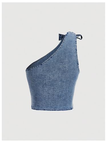 Floerns Women's One Shoulder Sleeveless Denim Vest Bowknot Ruched Y2k Crop Tank Top2