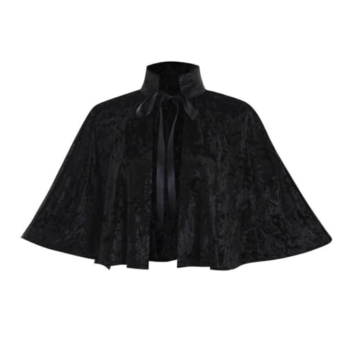 Heodols Medieval Shawl Women Renaissance Velvet Cape Wraps Costume Lace Gothic Lolita Cloak for Evening Party (Black One Size)