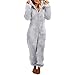 Adult Onesie Pajamas for Women Plus Size Teddy Fleece Hooded Jumpsuit Sherpa Fuzzy Onesies Cozy Warm Rompers Sleepwear Gray