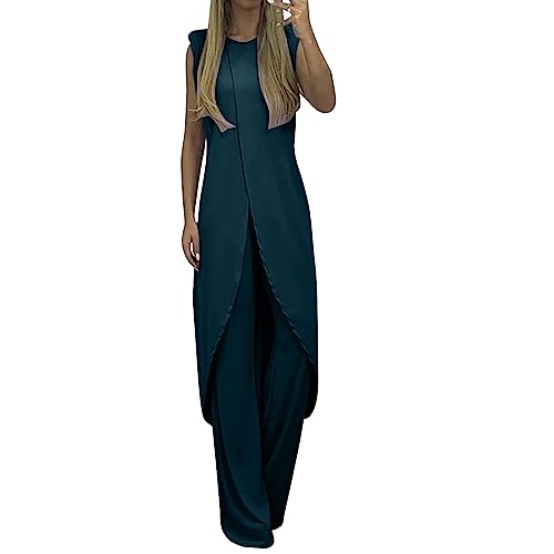 NIUREDLTD Ensemble de 7 couleurs pour femme - Pour l'été - Sans manches - Chemisier ample et pantalon large - Pour femme, Marine, M