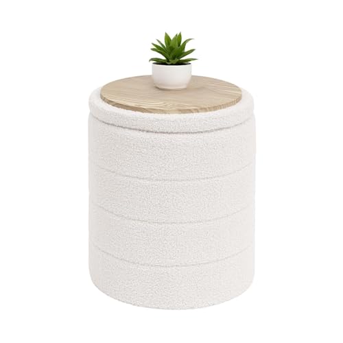 Bonlife Boucle Ottoman Storage Foot Rest Stool Seat Folding Footstool for Living Room Sherpa Ottoman for Bedroom Cream 37x37x45 cm