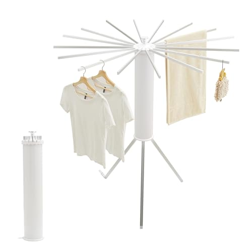 RUMOSE Tripod Clothes Drying Rack Clothing Foldable & Portable Garment Rack Space Saving Laundry Aluminum Standing with 16 Poles Silver & White Floor Collapsible Household Indoor & Outdoor Holder