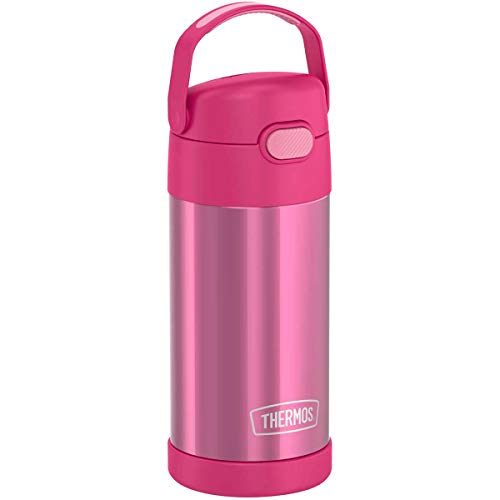 THERMOS FUNTAINER Water Bottle with Straw - 12 Ounce - Kids Stainless Steel Vacuum Insulated Water Bottle with Lid, Pink
