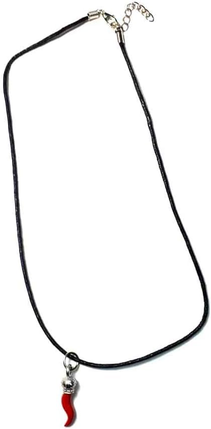 BLUSUPERSHOP COLLANA CORDA laccio regolabile 40 45 cm' CON CORNO 2,5 cm circa,gobbo mano corna corno amuleto horn charms lucky gobbo scio portafotuna napoletani