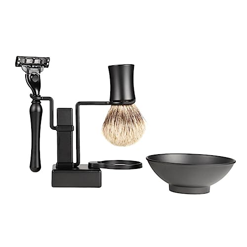 Ipetboom Safety Razor Stand Shave Bowl and Brush Holder 2pcs Shaving Bowl Set Men's Shaving Rack Black