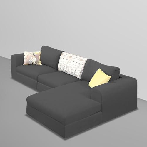 Image of Koza RHS 4 Seater L Shape Sofa Set for Living Room (Black Fabric) Premium Fabric Sofa