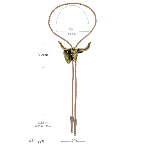 Image of Jeilwiy Bolo Tie for Men Western Cowboy Tie Necklace Gold Bolo Tie Leather Necktie Halloween Tie Accessories for Women