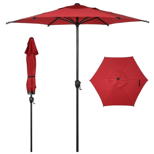 Image of Abba Patio 7.5FT Lyon Outdoor Patio Umbrella Outdoor Table Umbrella with Push Button Tilt and Crank Market Umbrella 6 Sturdy Ribs UV Protection Waterproof for Garden Deck Backyard Pool Dark Red