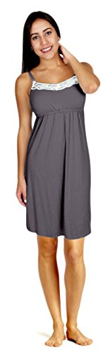 Image of My Bella Mama Maternity Nursing Nightie Breastfeeding Tank Chemise with Padding Support (Medium, Grey)