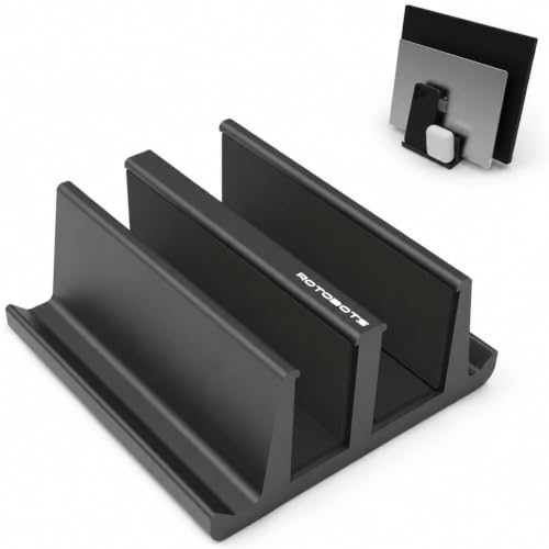 Image of 2-Slot Vertical Laptop Holder with Scratch-Proof Cushioning - Heavy-Duty Multi-Device Holder for All Macbooks and Gaming Laptops, Tablets, mobiles and Keyboards (Plastic Matte Black Finish)