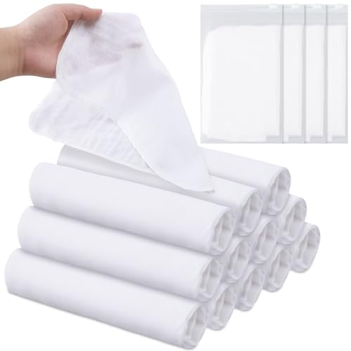 Velmitten 12 Pcs Individually Wrapped Facial Cleansing Muslin Cloths Travel Size Face Cotton Cloths Reusable Makeup Remover Wipes Exfoliating Muslin Washcloths for Skin Care(White)