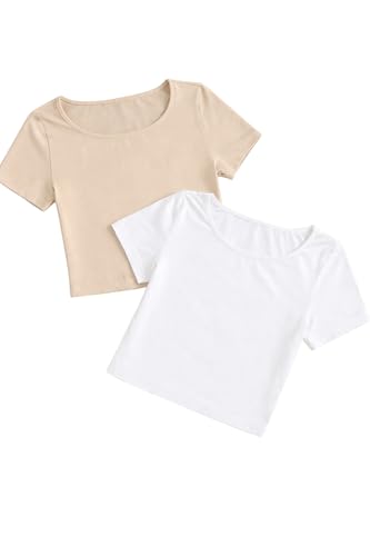 Image of KERI PERRY Tops for Women Crop Top for Women's Tank Activewear Tee Sports Work Out Wear Casual Round Neck Cotton Camisole Pack of 2