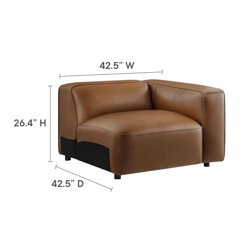 Image of Modway Auren Vegan Leather 3 Piece Modular Sofa in Coffee - Faux Leather 3 Seater Couch - Comfy Mid Century Modern PU Leather Sofa for Living Room, Apartment, Loft