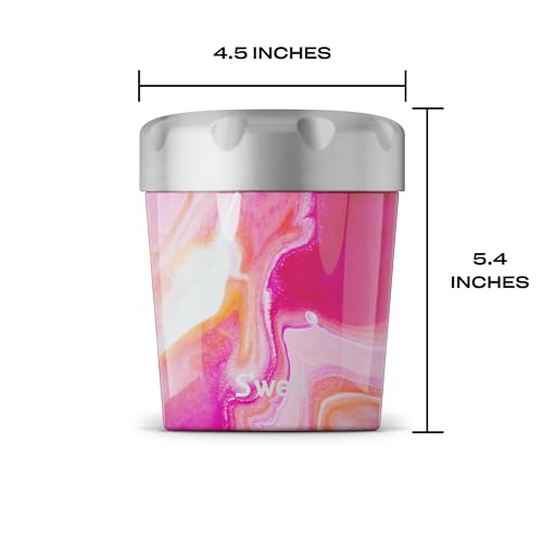 S'well Stainless Steel Ice Cream Pint Cooler 16 ounces Triple Layered Vacuum Insulated Keeps Ice Cream Frozen for Hours Ice Cream Pint Cooler, 1 Count (Pack of 1), Rose Agate