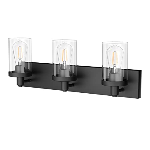 Image of Aipsun Black Vanity Light for Bathroom 3 Light Farmhouse Bathroom Lights Fixtures Over Mirror with Clear Glass Shade(Exclude Bulb)